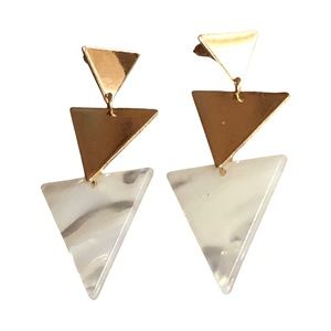 Gold colored triangular geometric dangle earrings priced posts